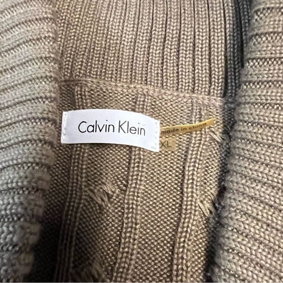 Calvin Klein cableknit v-neck tan sweater dress - Picture 2 of 4